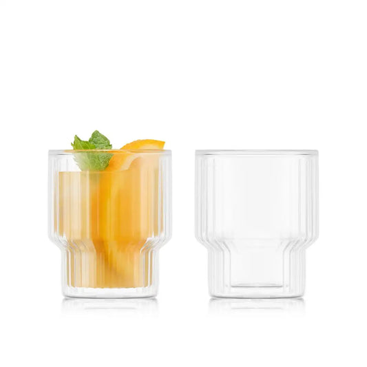 2 pcs glass, double wall, 0.15 L, with ribs