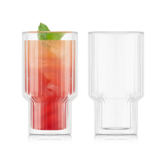 2 pcs glass, double wall, 0.25 L, with ribs