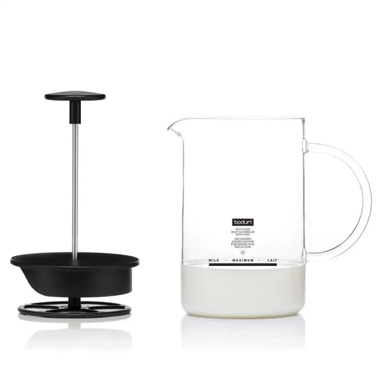 Milk frother with glass handle, 0.25 l, 8 oz