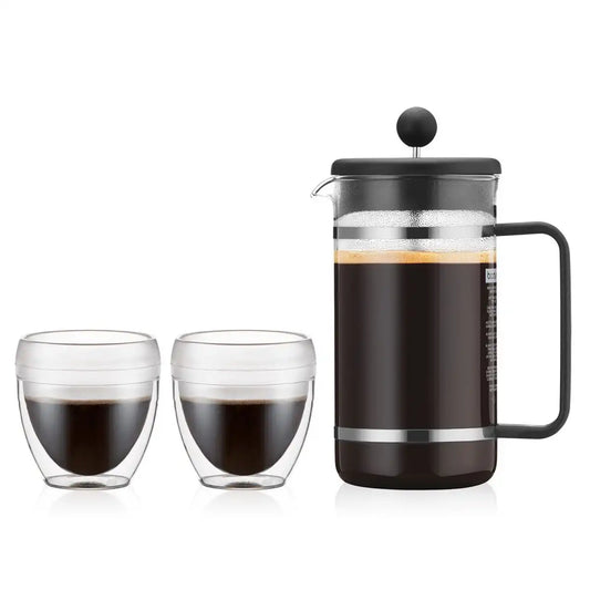 French Press coffee maker, 8 cup, 1.0 l, 34 oz, Tritan Beaker and 2 pcs Pavina Outdoor 0,25L, 8 oz